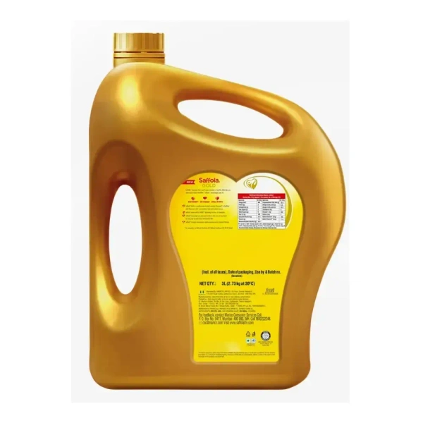 Saffola Gold Multi-Source Edible Oil 3 Litre, Blend of Rice Bran Oil And Corn Oil - 3L