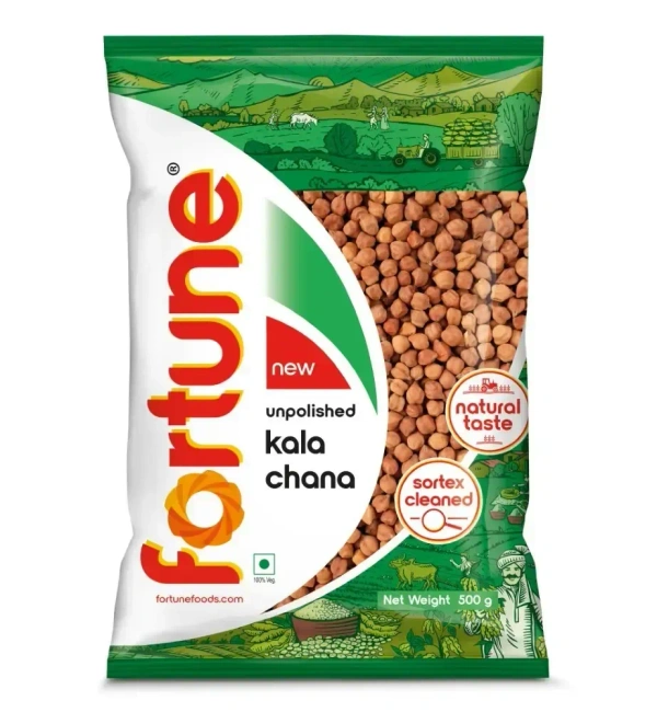  Fortune Unpolished Whole Kala Chana 500 gm, Pouch - 1kg