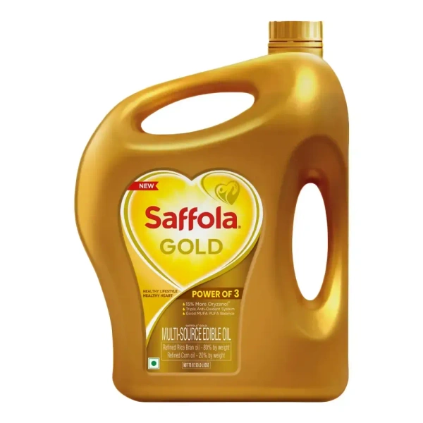 Saffola Gold Multi-Source Edible Oil 3 Litre, Blend of Rice Bran Oil And Corn Oil - 3L