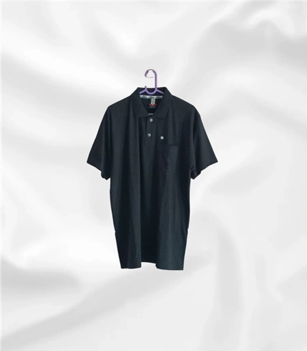Rigga 2150 Soft mulmul cotton tshirt with pocket / collar neck - 48, Black