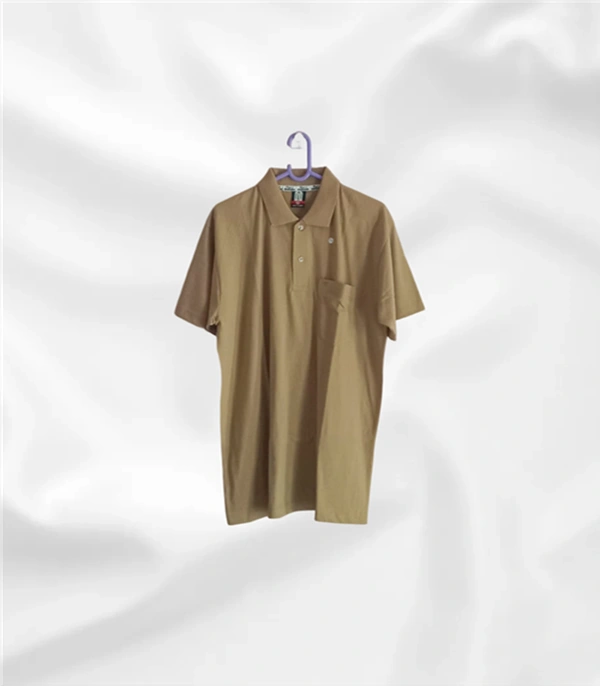 Rigga 2150 Soft mulmul cotton Tshirt with pocket / collar neck - 48, khaki