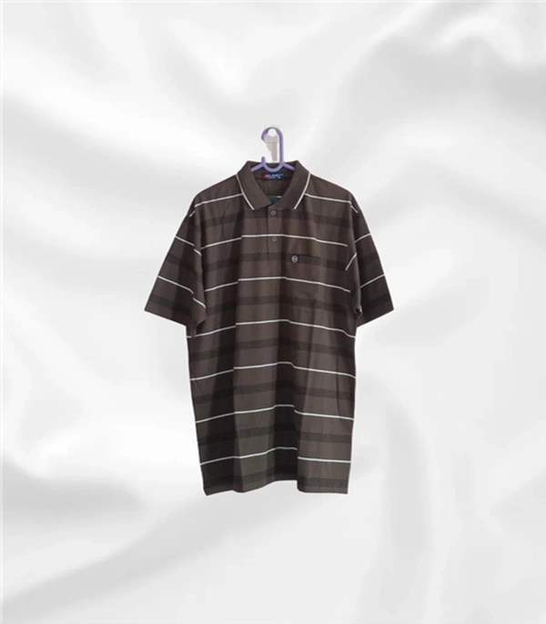 Milano 3750 Pure cotton collar tshirt / with pocket - 48, Dark brown