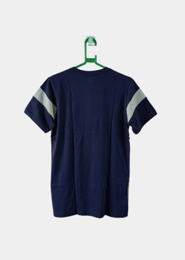 100% COTTON / PURE COTTON ROUND NECK TSHIRTS - 38 - S, Dark blue neck + Green down