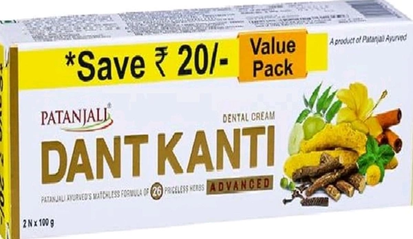 Patanjali Dant Kanti Advance Value Pack Healthy Teeth Toothpaste-200G(100Gx2) - Papaya Whip, Patanjali