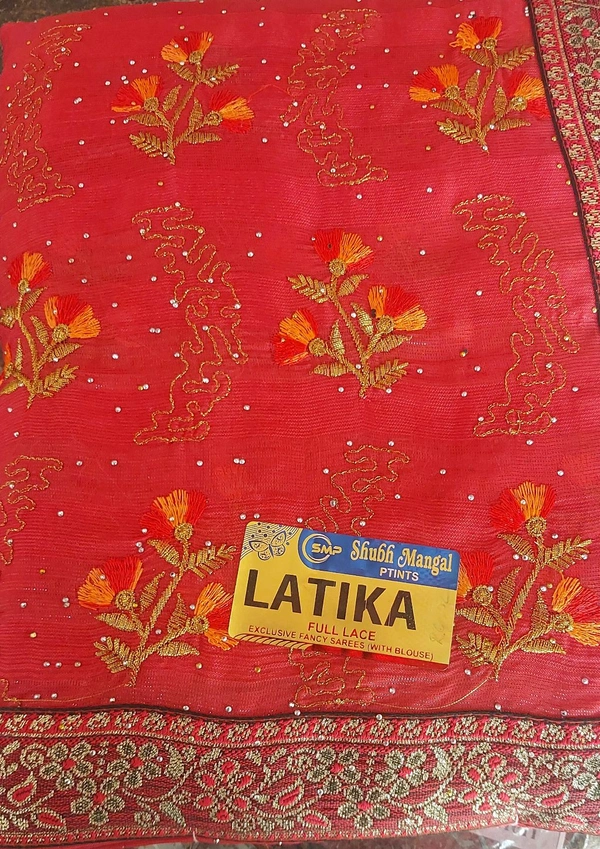 Latka Shubh Mangla Full Lace Fancy Sarees  - Teal Blue