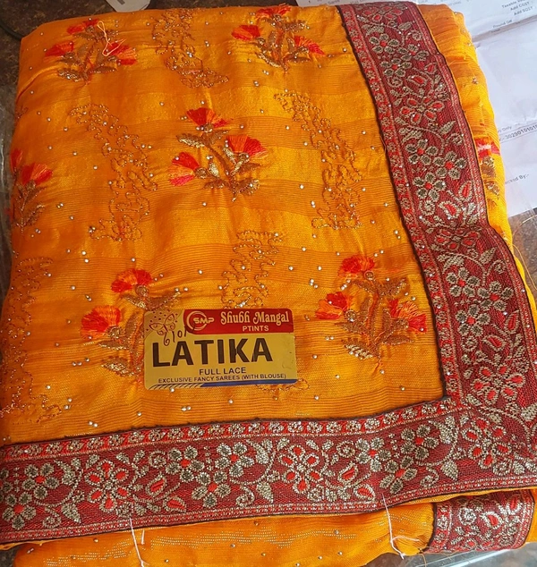 Latka Shubh Mangla Full Lace Fancy Sarees  - Tangerine