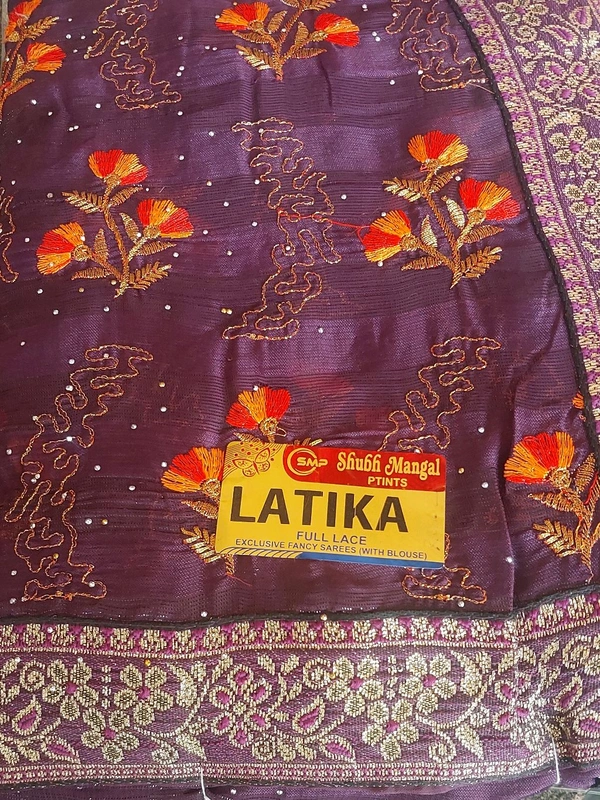 Latka Shubh Mangla Full Lace Fancy Sarees  - Carnaby Tan