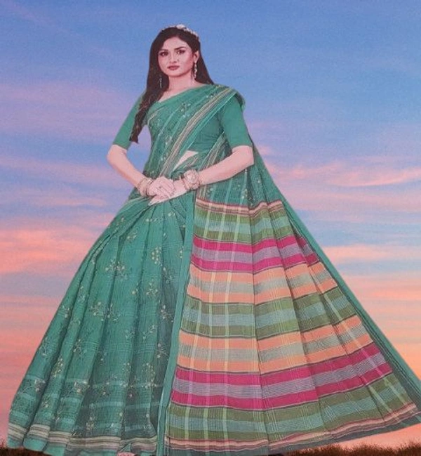 Grihlaxmi Cotton Annapwina Rich Feel BP Saree - Teal