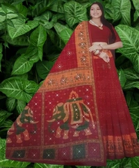 Grihlaxmi Cotton Annapurna Sahara Check Sharee - Wild Watermelon