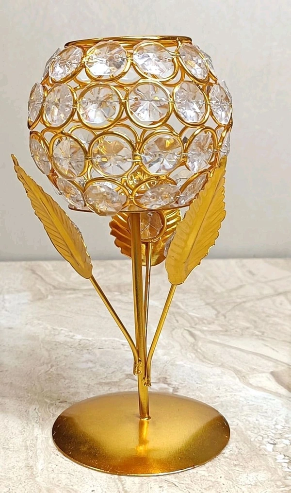 Golden Plated Crystal Candle Holder Tea Light Stand Votive Decorative Tealight Holders for Home Office Gifts Living Room Indoor Garden Dining Centerpiece Decoration