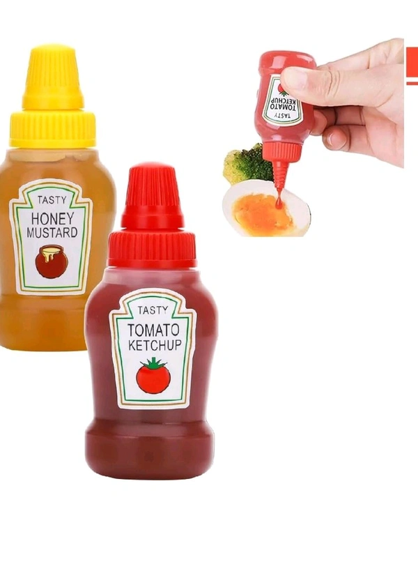 2pc Mini Ketchup Bottles, 25ml Refillable Salad Dressing Tomato Ketchup Mayo Syrup