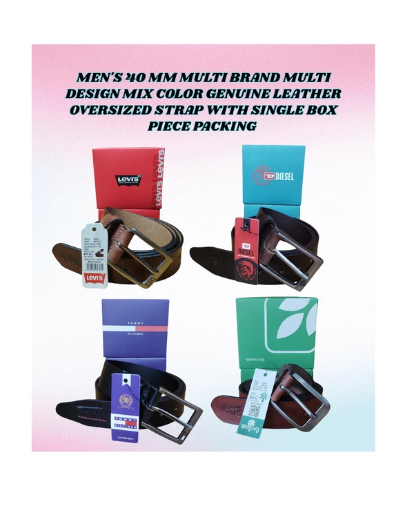 MEN'S 40 MM MULTI BRAND AND MULTI DESIGN MIX COLOR GENUINE LEATHER OVERSIZED STRAP WITH SINGLE BOX PIECE PACKING  - 40MM, OVERSIZE, 06
