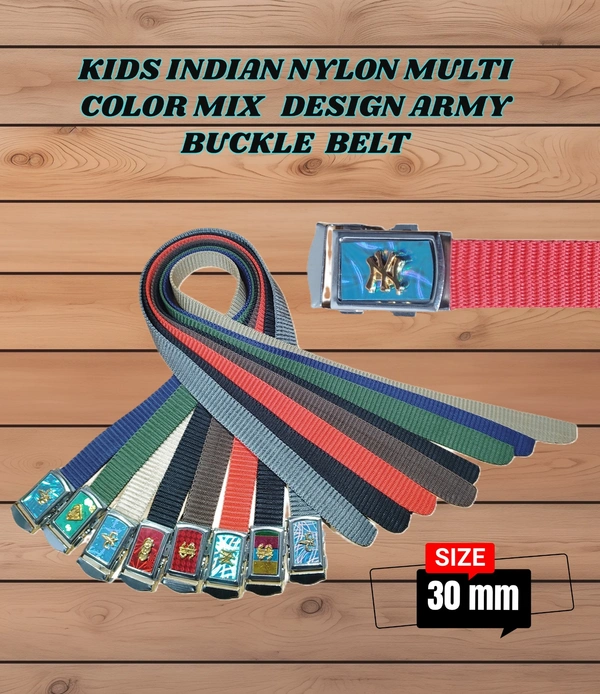 KIDS INDIAN NYLON MULTI COLOR MIX DESIGN ARMY BUCKLE BELT  - SMALL, 12