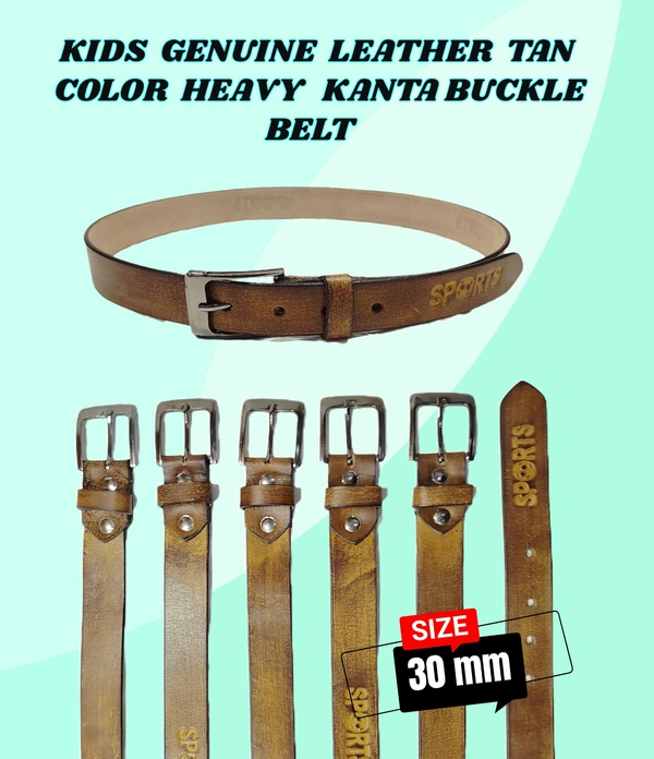 KIDS GENUINE LEATHER TAN  COLOR HEAVY KANTA BUCKLE BELT  - FREE, 6