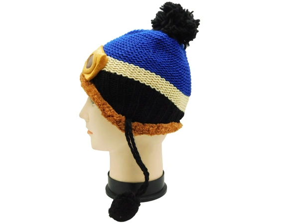 KIDS WOOLEN CAP WITH INSIDE FURR & DORI COLOR - MULTI COLOR N MULTI DESIGN SIZE - FREE SIZE - free, 6