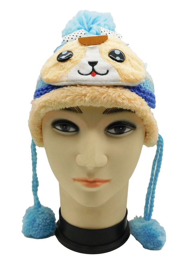 KIDS WOOLEN CAP WITH INSIDE FURR & DORI COLOR - MULTI COLOR N MULTI DESIGN SIZE - FREE SIZE - free, 6