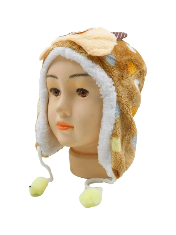 KIDS WOOLEN CAP WITH INSIDE FURR & DORI COLOR - MULTI COLOR N MULTI DESIGN SIZE - FREE SIZE - free, 6