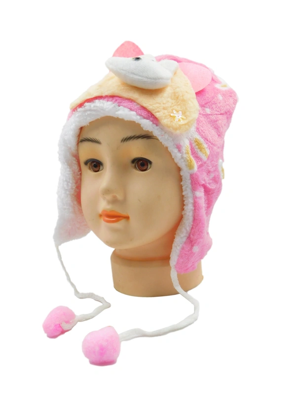 KIDS WOOLEN CAP WITH INSIDE FURR & DORI COLOR - MULTI COLOR N MULTI DESIGN SIZE - FREE SIZE - free, 6