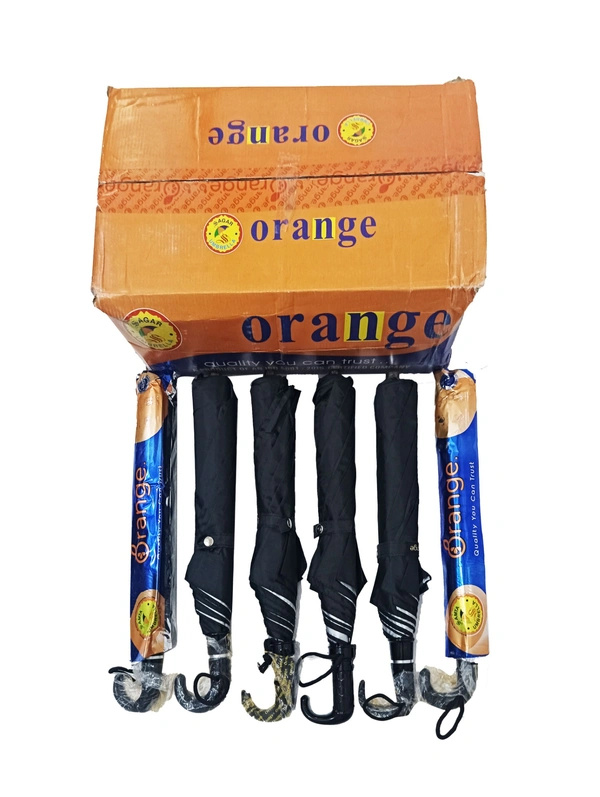 BRAND ORANGE MANUAL OPEN 8 KADI 2 FOLD BLACK COLOUR UMBRELLA (PACK OF 24 PIECES) - FREE, 24