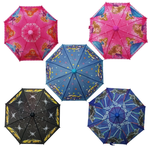 POLYSTER  MIX COLOR MULTI CARTOON PRINTED WITH CUP KIDS UMBRELLA SIZE 19 INCHES  - FREE, 6