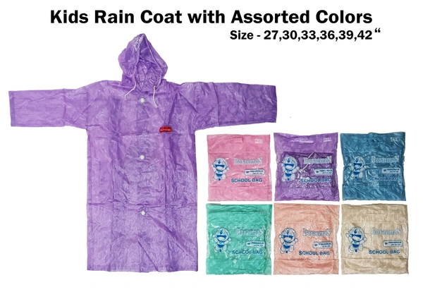 KIDS RAINCOAT WITH ASSORTED COLORS SIZE-27,30,33,36,39,42 - FREE, 6