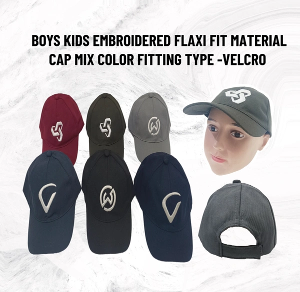 BOYS EMBROIDERED  MIX COLOR FLAXIFIT CAP FITTING TYPE -VELCRO - FREE, 12