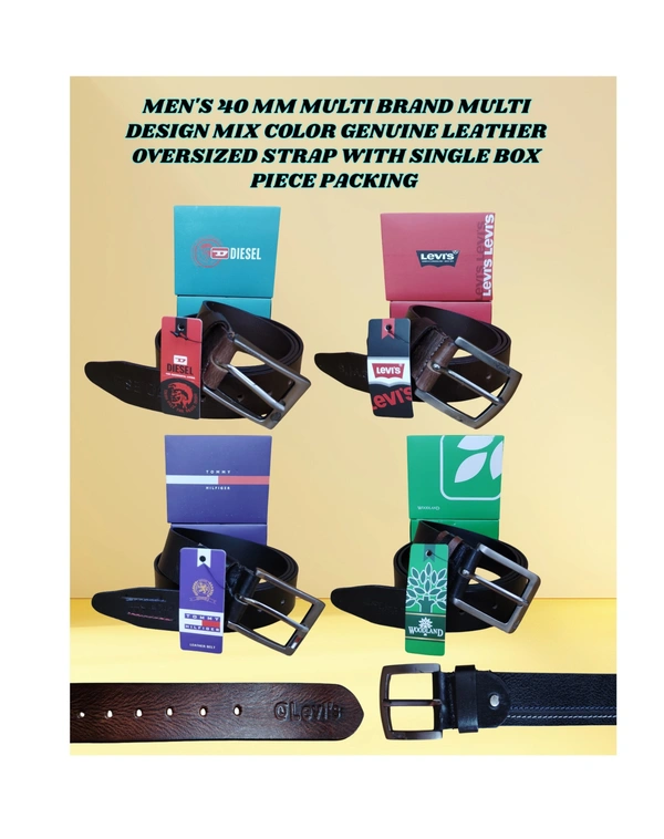 MEN'S 40 MM MULTI BRAND AND MULTI DESIGN MIX COLOR GENUINE LEATHER OVERSIZED STRAP WITH SINGLE BOX PIECE PACKING  - 40MM, OVERSIZE, 06