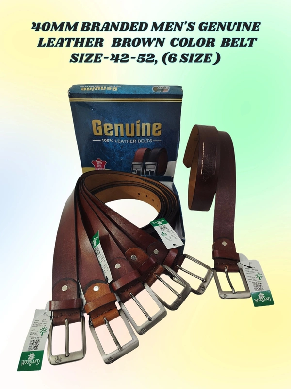 40 MM BRANDED MENS GENUNINE LEATHER BROWN COLOR BELT SIZE--42-52(6 SIZE) - MIX, 06