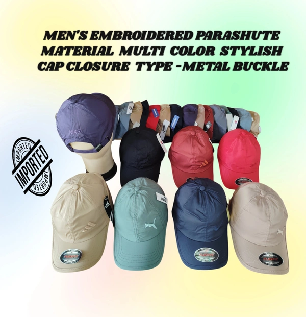 MEN'S EMBROIDERED PARASHUITE MATERIAL MULTI COLOR STYLISH CAP CLOSURE TYP -METAL BUCKLE  - FREE SIZE, 6