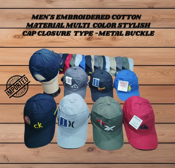 MEN'S EMBROIDERED COTTON MATERIAL MULTI COLOR STYLISH CAP CLOSURE TYPE -METAL BUCKLE  - FREE SIZE, 6