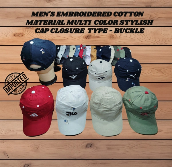 MEN'S EMBROIDERED COTTON MATERIAL MULTI COLOR STYLISH CAP CLOSURE TYPE -BUCKLE  - FREE SIZE, 12