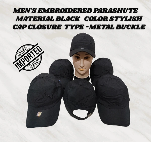 MEN'S EMBROIDERED PARASHUITE MATERIAL BLACK COLOR STYLISH CAP CLOSURE TYPE -METAL BUCKLE  - FREE SIZE, 6