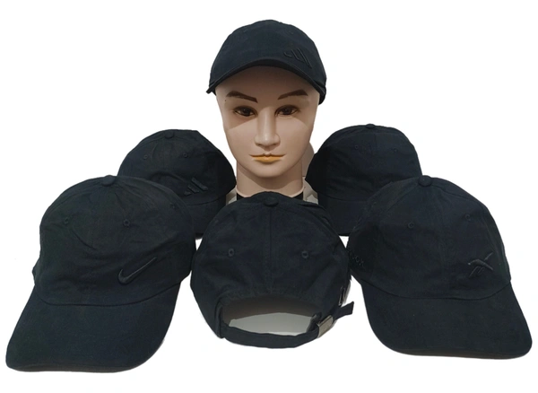 MEN'S  EMBROIDERD COTTON MATERIAL BLACK COLOR STYLISH CAP CLOSURE TYPE -METAL BUCKLE  - FREE SIZE, 6