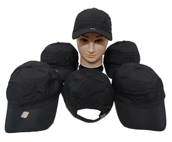 MEN'S EMBROIDERED PARASHUITE MATERIAL BLACK COLOR STYLISH CAP CLOSURE TYPE -METAL BUCKLE  - FREE SIZE, 6