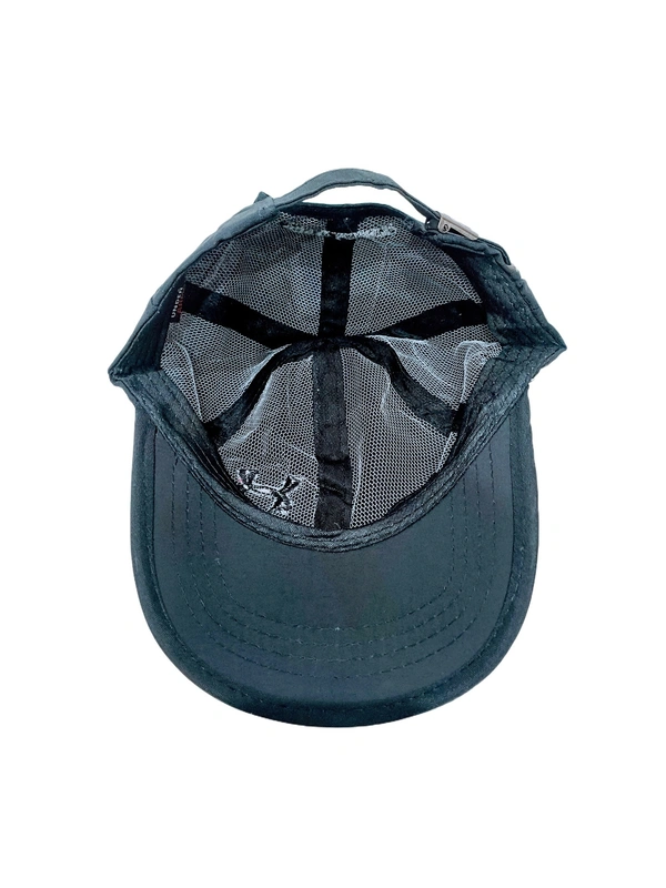 MEN'S EMBROIDERED PARASHUITE MATERIAL BLACK COLOR STYLISH CAP CLOSURE TYPE -METAL BUCKLE  - FREE SIZE, 6