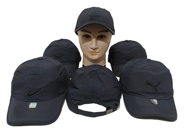 MEN'S EMBROIDERED PARASHUITE MATERIAL BLACK COLOR STYLISH CAP CLOSURE TYPE -METAL BUCKLE  - FREE SIZE, 6