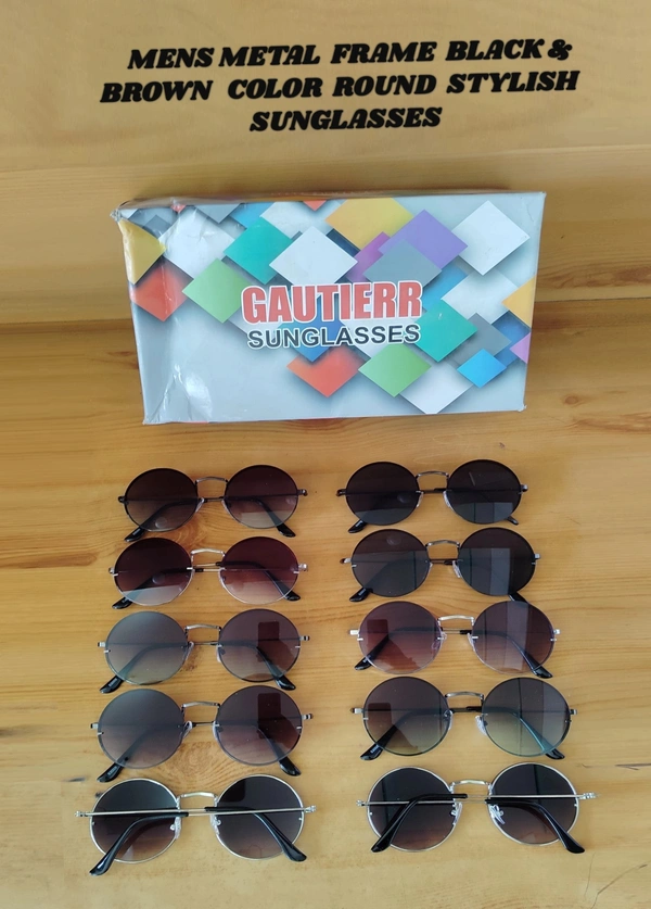 MENS   METAL FRAME BLACK AND BROWN   COLOR  ROUND  STYLISH SUNGLASSES - FREE, 12
