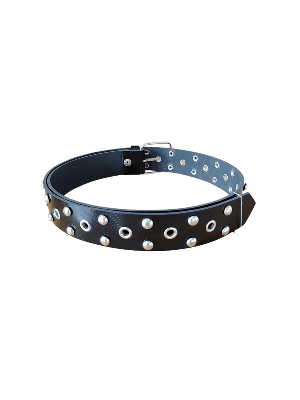 MEN'S  ANTIQUE SILVER CIRCLE METAL STUDDED DISTRESSED LEATHER BELT IN MULTI COLOR  - FREE, 6