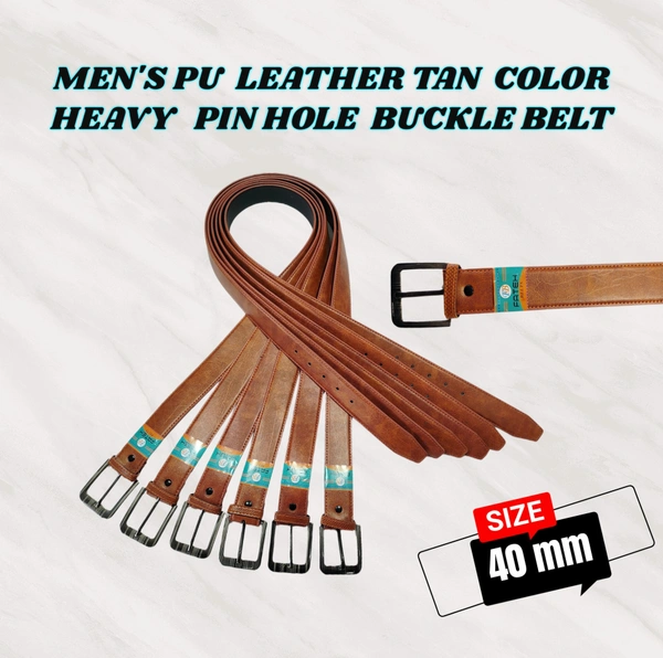 MENS PU LEATHER TAN COLOR HEAVY PIN HOLE BUCKLE   BELT  - FREE, 6