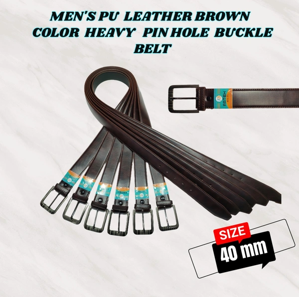 MENS PU LEATHER BROWN COLOR HEAVY PIN HOLE BUCKLE BELT - FREE, 6