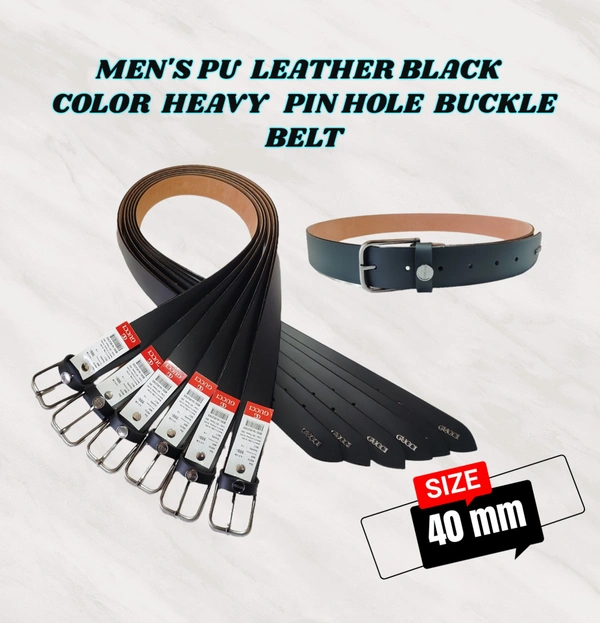 MENS PU LEATHER BLACK COLOR HEAVY PIN HOLE BUCKLE BEL - FREE, 6