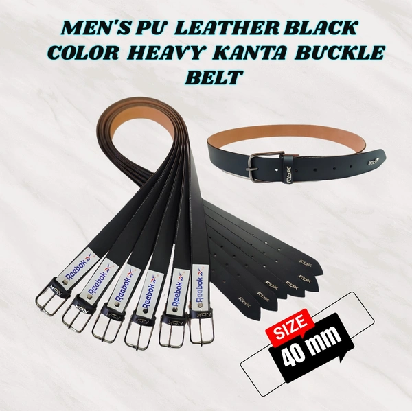 MENS PU LEATHER BLACK COLOR HEAVY KANTA BUCKLE BELT  - FREE, 6