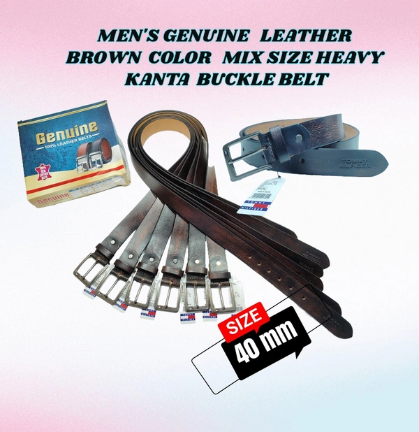 MENS  GENUINE LEATHER BROWN COLOR MIX  SIZE HEAVY KANTA BUCKLE BELT  - FREE, 6