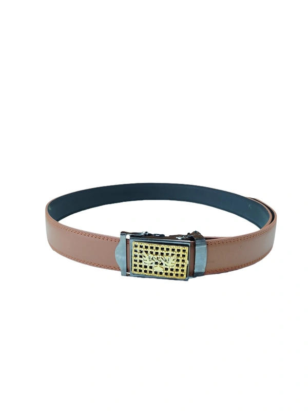 MENS PU LEATHER TAN COLOR GOLDEN DESIGN ARMY BUCKLE BELT - FREE, 6