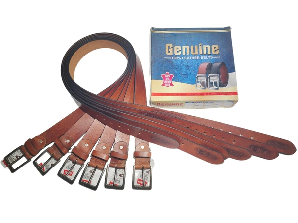 MENS GENUINE LEATHER BROWN COLOR HEAVY PIN WHOLE BUCKLE MIX SIZE BELT - FREE, 6