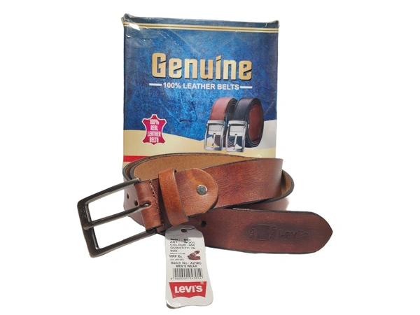 MENS GENUINE LEATHER BROWN COLOR HEAVY PIN WHOLE BUCKLE MIX SIZE BELT - FREE, 6