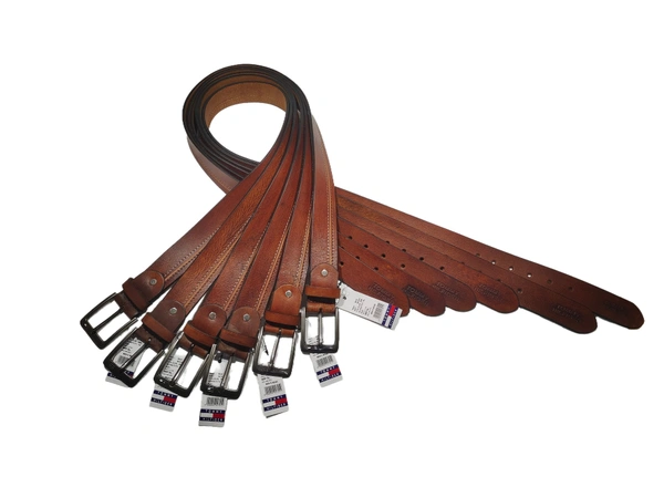 MENS GENUINE LEATHER BROWN COLOR HEAVY PIN WHOLE BUCKLE MIX SIZE BELT - FREE, 6