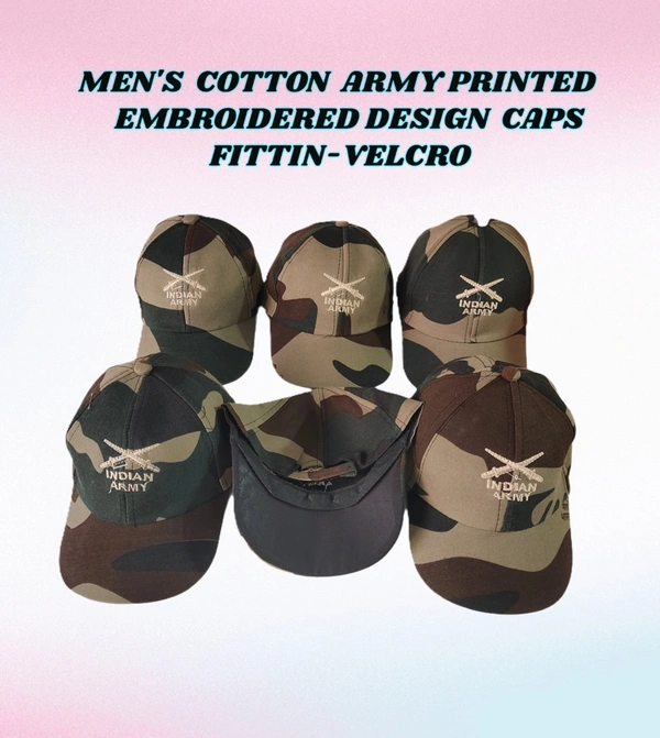 MENS COTTON ARMY PRINTED EMBROIDERED DESIGN CAPS FITTING -VELCRO  - FREE, 6