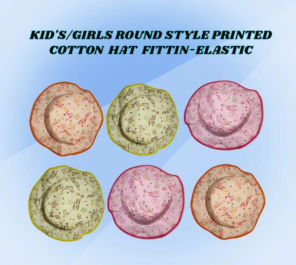 KIDS GIRLS ROUND STYLE PRINTED COTTON HAT FITTING ELASTIC - FREE, 12