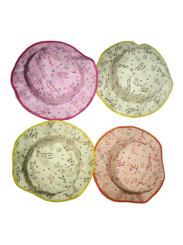 KIDS GIRLS ROUND STYLE PRINTED COTTON HAT FITTING ELASTIC - FREE, 12